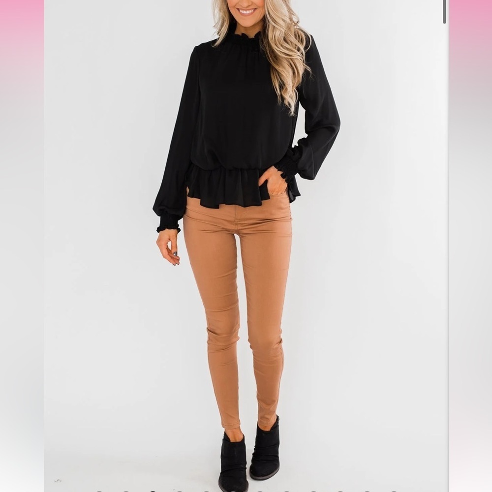 NWT Black Cinched Waist Blouse – Long‎ Sleeve Top L - Picture 5 of 11